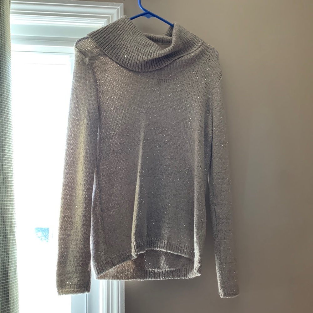 Cowl neck sweater, sequins blended in